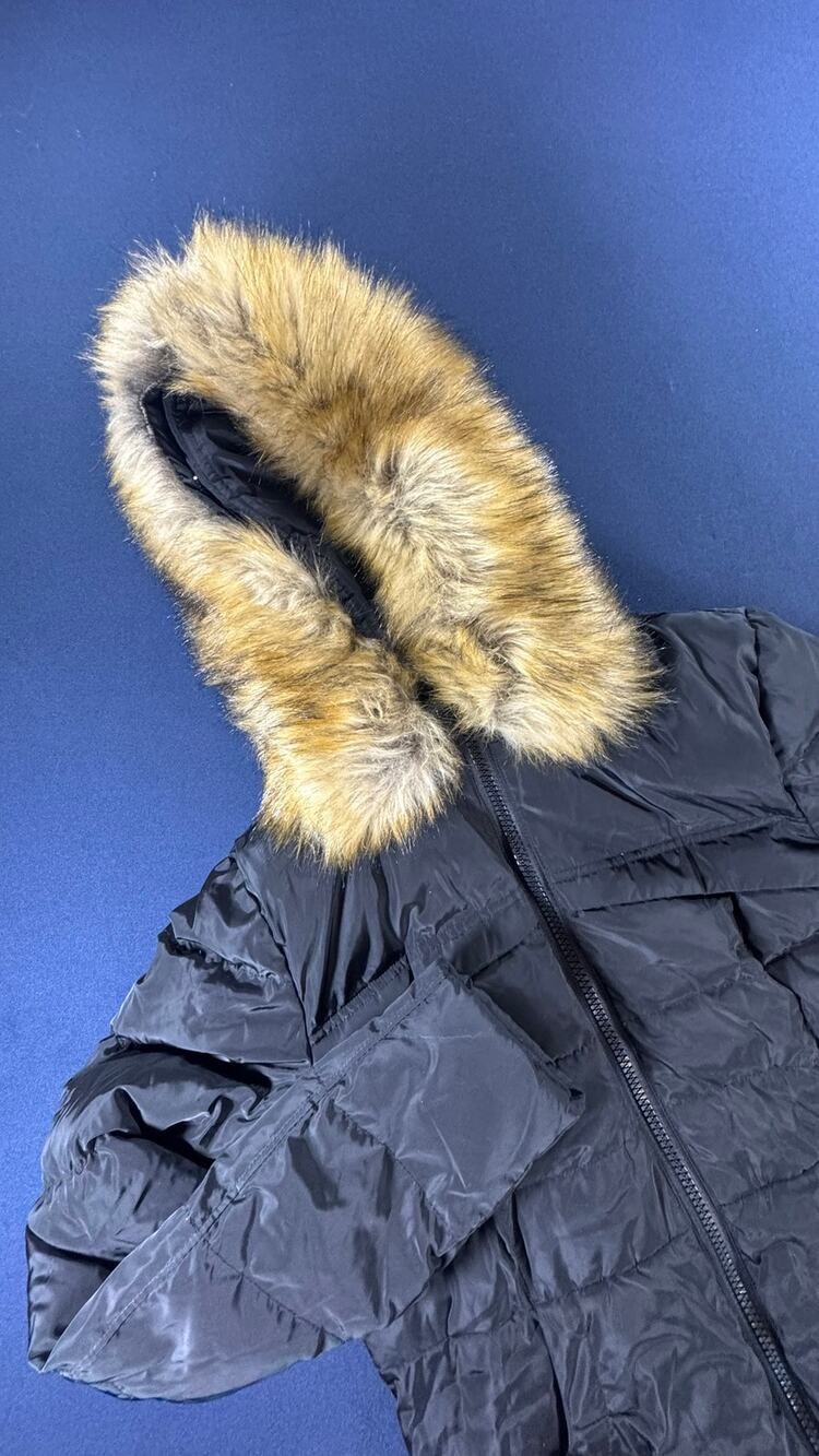 Valuker Black Faux Fur Hood Down Puffer Jacket M
